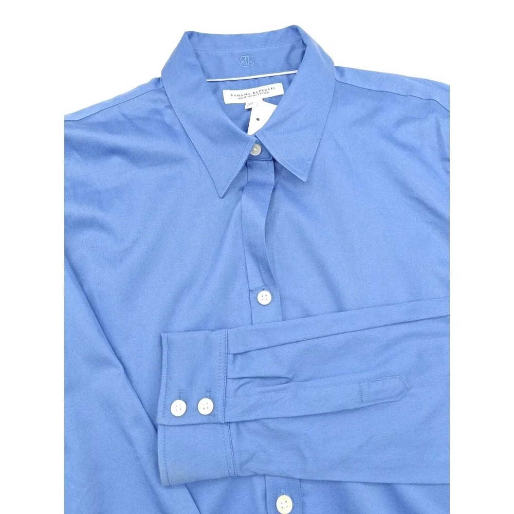 Banana Republic Mens 16x33 Blue Non Iron Fitted Stretch Dress Shirt Solid G407